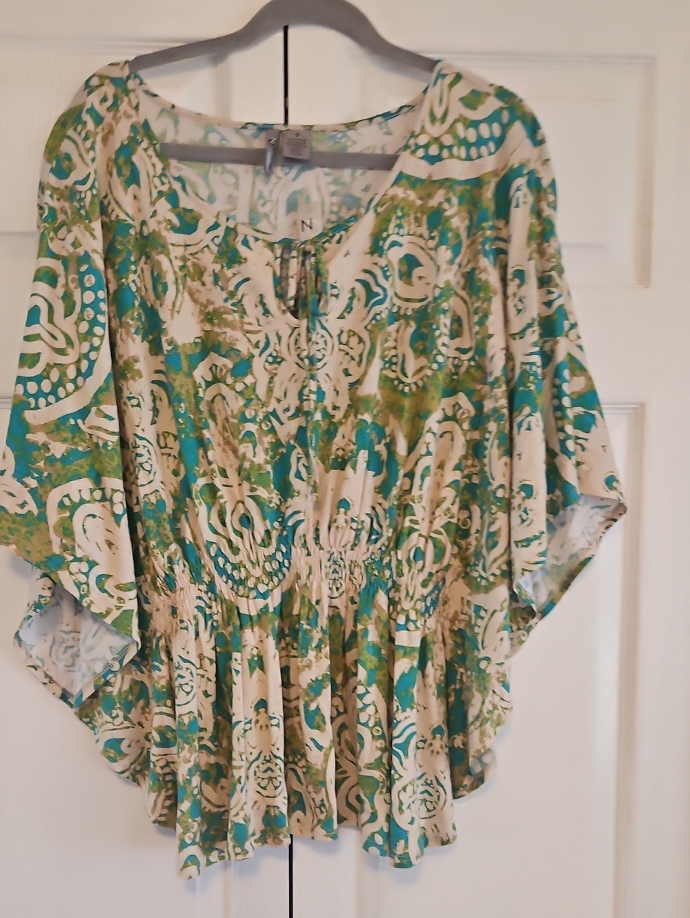 new directions Green, White and Teal Printed Peasant Tunic
